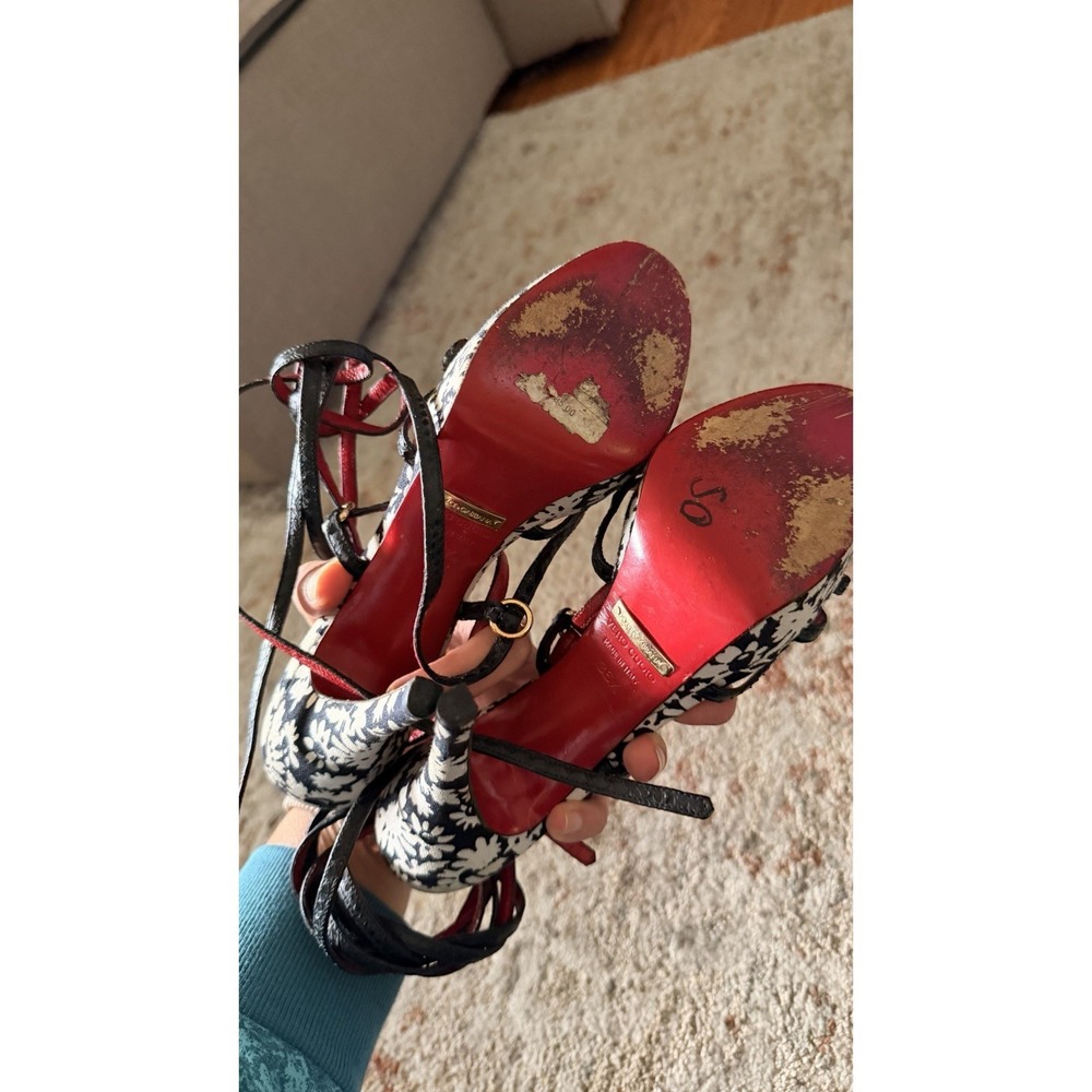 Dolce & Gabbana Strapped Sandal floral White & Black Sz EU 36.5 6 US Red Bottom - Picture 11 of 15